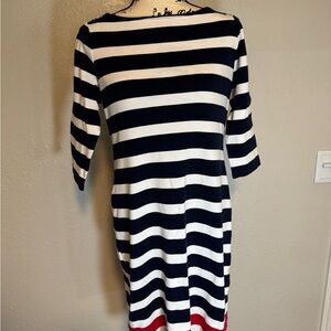 Ralph Lauren Black, White & Red Striped Midi Dress